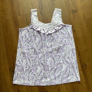 Lati Fashion Paisley Print Lace Pajama Cotton Tank Sleep Womens L Purple